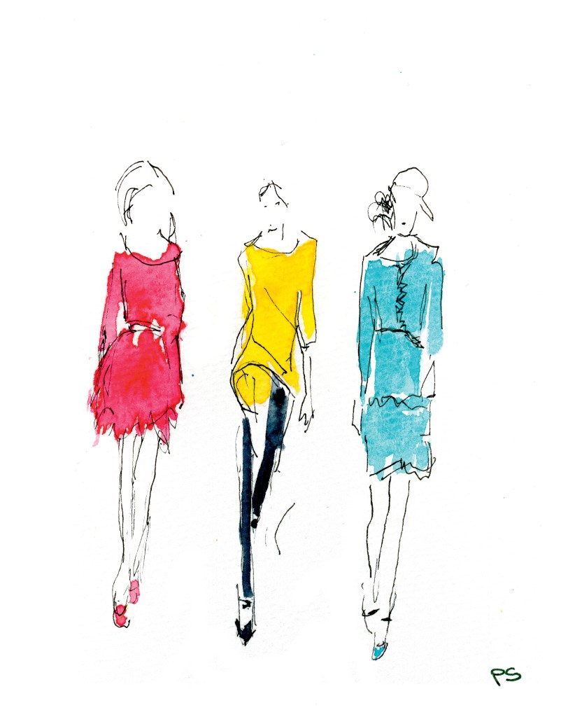 A painting of three women standing together