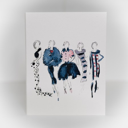 A greeting card featuring a painting of 5 women standing next to each other.